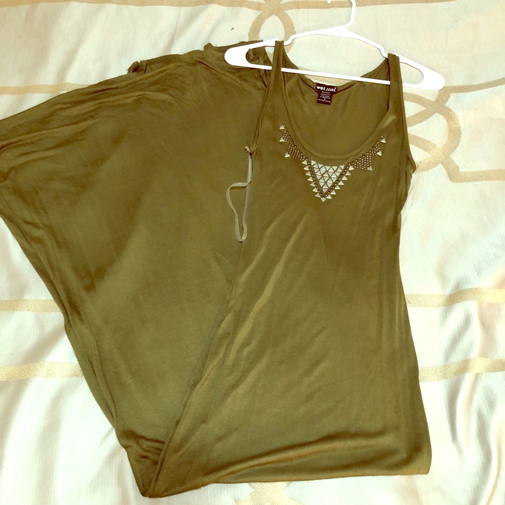 Olive Green Slit Maxi Dress